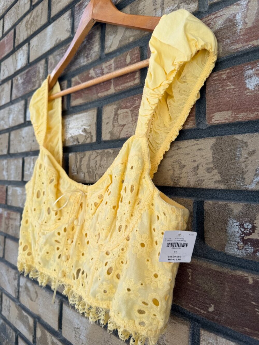 By Anthropologie Eyelet Ruffle Crop Top Bustier in Pineapple Yellow XL NWT - Picture 5 of 14